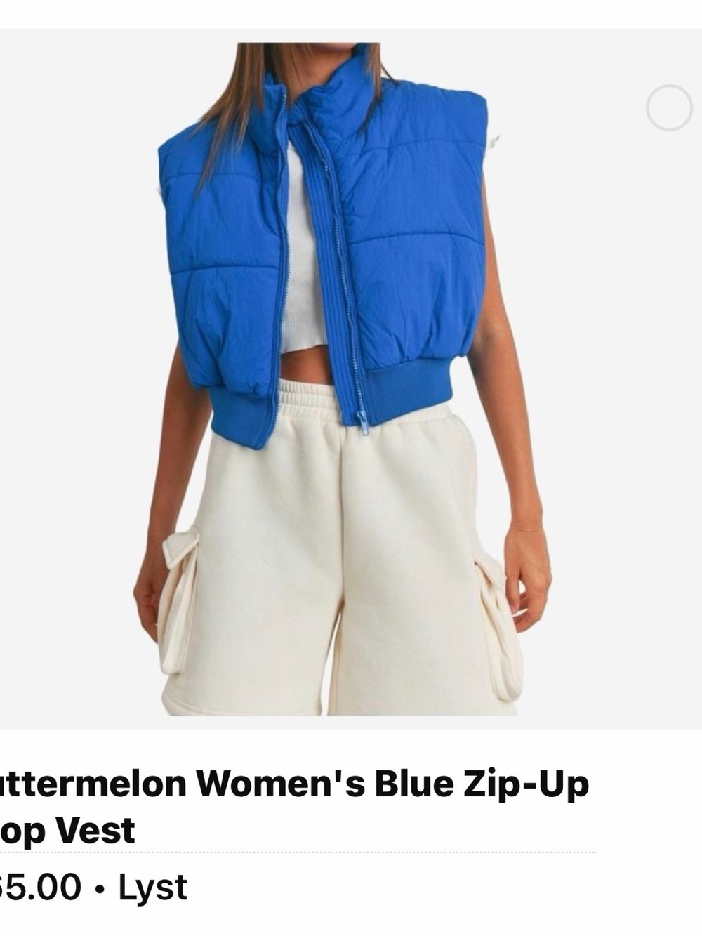 Buttermelon Women's Blue Cropped Puffer Vest